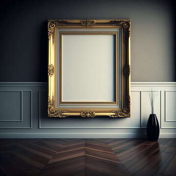 empty large art frame - picture frame on wall - gold frame