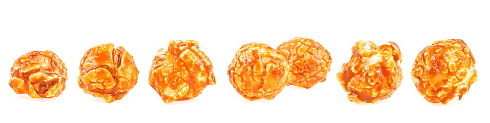 Delicious caramel popcorn isolated on a white background