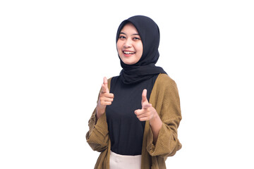 Happy Young Hijab Woman Pointing Isolated