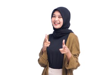 Happy Young Hijab Woman Pointing Isolated