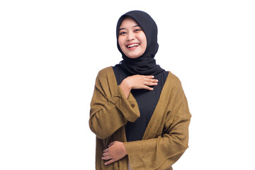 Happy Young Hijab Woman Pointing Isolated
