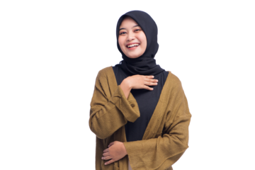 Happy Young Hijab Woman Pointing Isolated