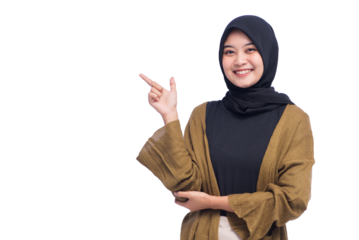 Happy Young Hijab Woman Pointing Isolated