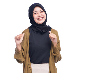 Happy Young Hijab Woman Raising Thumbs Isolated