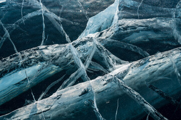 Patterns from cracks inside the thick ice of Lake Baikal. Background