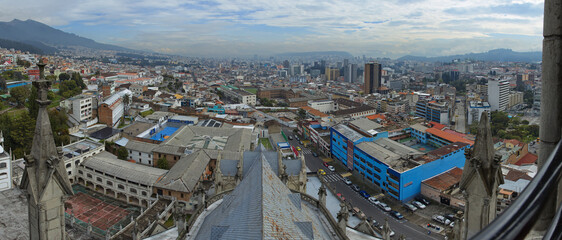 Fototapeta na wymiar View of Quito from Basilica del Voto Nacional, Ecuador, South America 