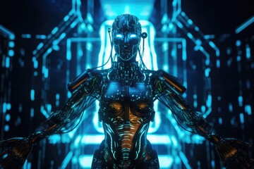 AI becomes alive, AI as danger, AI takes power, created with Generative AI
