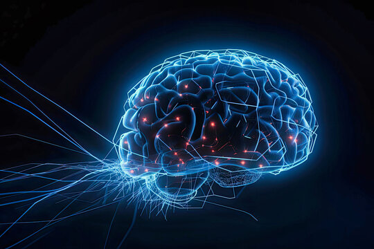 Concept of an Active Human Brain on a Dark Background.Blurry abstract 3d Rendering Abstract Background blue Network concept . Future backgroundTechnology concept.copy space - Generative AI
