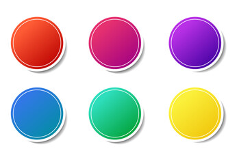 Round icons with space for a copy on a white background. Vector illustration, a set of round stickers of different colors, six icons for the site and infographics