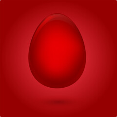 Vector red Easter egg on a bright background. 3D egg on a red background with space for a copy. Easter card, minimalism