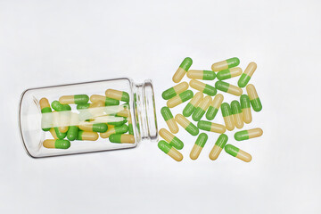 One semi-transparent bottle with capsules