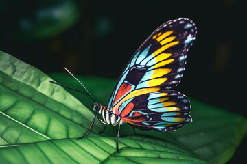 Colorful butterfly sitting on leaf