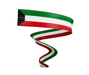 Obraz premium 3d Flag Of Kuwait Country Shiny Wavy 3d Flag Ribbon Isolated On White Background 3d illustration