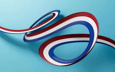 3d Flag Of Netherlands Country 3d Waving Netherlands Ribbon Flag On Blue Background, 3d illustration