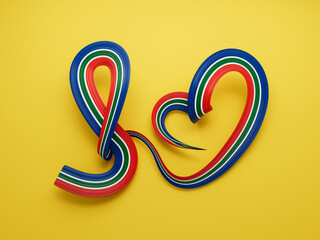 3d Flag Of South Africa Heart Shape Shiny Wavy Awareness Ribbon On Yellow Background, 3d illustration