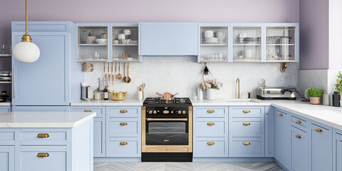 Fototapeta premium generative ai illustration of a pastel colored kitchen mock up