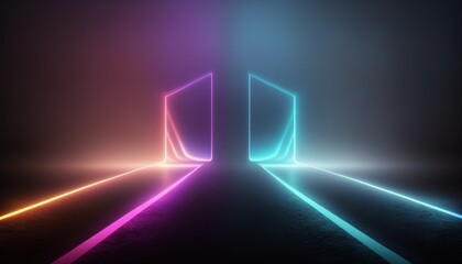 Abstract gradient background with neon lines and fog