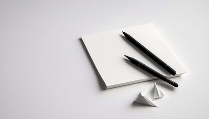 Empty white sheet of paper, with pens, on the table,  background, blank, mockup