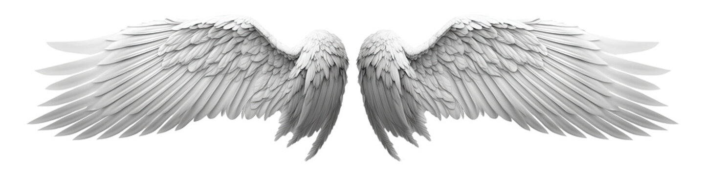 An angel wings with white feathers isolated on transparent background - Generative AI