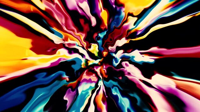 Beautiful explosion wave of colorful paint strokes. Motion. Multicolored fragments flying intermittently.