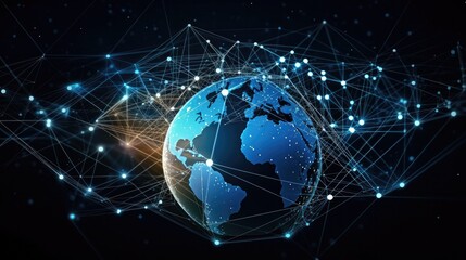 Naklejka premium Global world network and Communication technology concept,big data - Generative AI