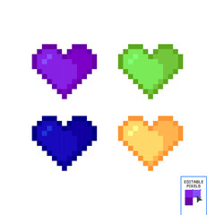 Pixel Heart Design. Vector Shape Isolated On White Background. Realistic Shade Colors. Vector EPS 10. 8 bit. Video game.