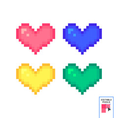 Pixel Heart Design. Vector Shape Isolated On White Background. Realistic Shade Colors. Vector EPS 10. 8 bit. Video game.