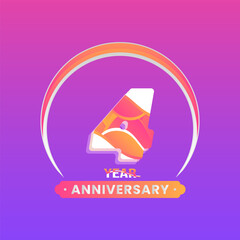 Number 4 vector logos for Anniversary Celebration Isolated on Violet background, Vector Design for Celebration, Invitation Card, and Greeting Card.