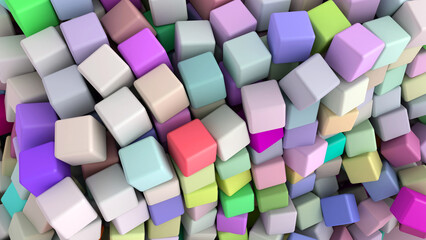Abstract 3D Illustration of Colorful Cubes on bright background