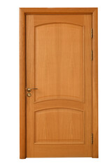 Closed wooden door on white background