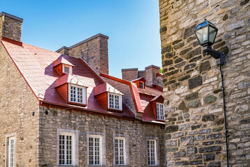 Naklejka premium Old coloured buildings in Quebec City, Canada