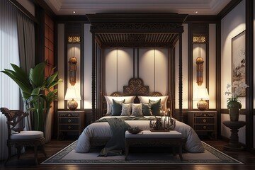 chinese bedroom suite in resort, Generative AI