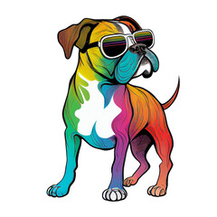Fototapeta na wymiar Colorful Boxer Dog with Sunglasses Sticker made with Ai Generative Technology