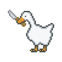 Goose with knife, pixel art meme