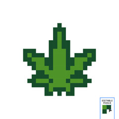 Marijuana leaf or cannabis leaf weed pixel art icon isolated on white background - obrazy, fototapety, plakaty