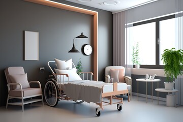 Hospital room with beds, Generative AI