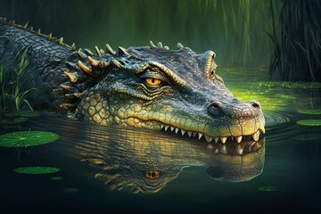 Obraz premium illustration, crocodile in water, ai generative