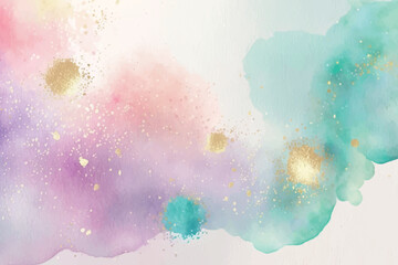 Abstract watercolor background with gold glitter