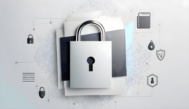 Wallpaper Illustration and background of cyber security data protection shield, with key lock security system, technology digital. Front view. Concept of database security software. Generative AI