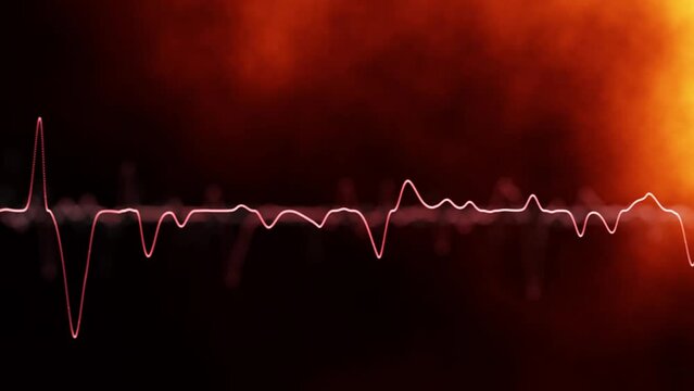 Dark fire cloud smokes with heart Electrocardiogram rate animation.