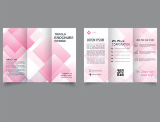 Trifold brochure with pink rhombuses. Corporate brochure, trifold template design. Vector file - obrazy, fototapety, plakaty