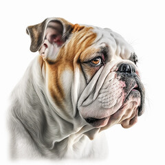 Cute nice dog breed english bulldog portrait isolated on white close-up, rare color, beautiful pet, lovely dog, ai generative