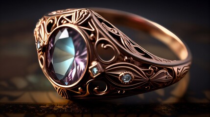 1800s awesome expensive luxury ring, close-up shot. AI generated.