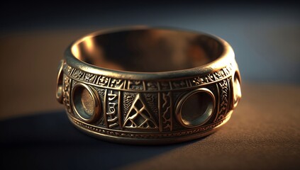 Egyptian awesome expensive luxury ring, close-up shot. AI generated.