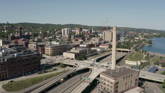 Aerial View Over Duluth Minnesota on Lake Superior