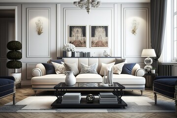 stylish interior of living room, Generative AI