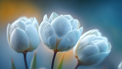 Fototapeta na wymiar Captivating White Flower in Macro View against Bright Blue Background