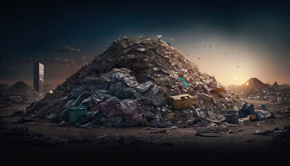 Huge pile of garbage pollutes the environment - obrazy, fototapety, plakaty