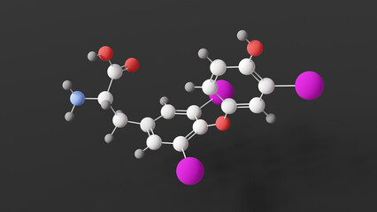 triiodothyronine molecule, molecular structure, thyroid hormone t3, ball and stick 3d model, structural chemical formula with colored atoms