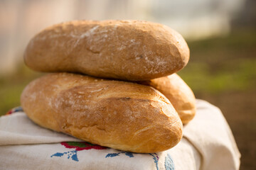 Homemade bread on a towel